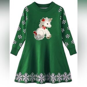 Green Unicorn Christmas Sweater Dress